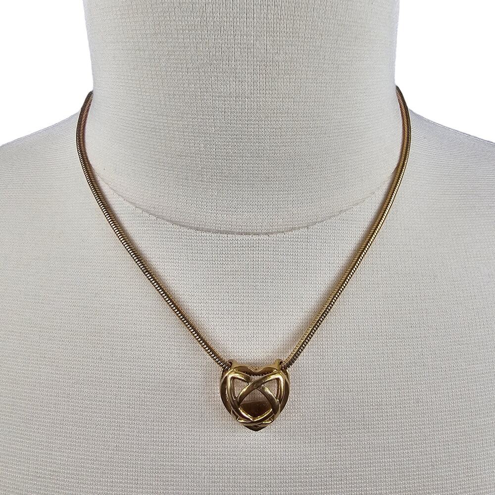 Vintage Celtic Heart Knot Necklace Slide Pendant Snake Chain Gold Tone 18 inches